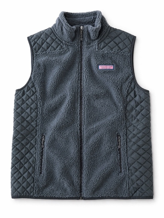 Vineyard Vines Jackets & Blazers - Vineyard Vines Sherpa Fleece Quilted Vest Preppy Gray Full Zip Medium